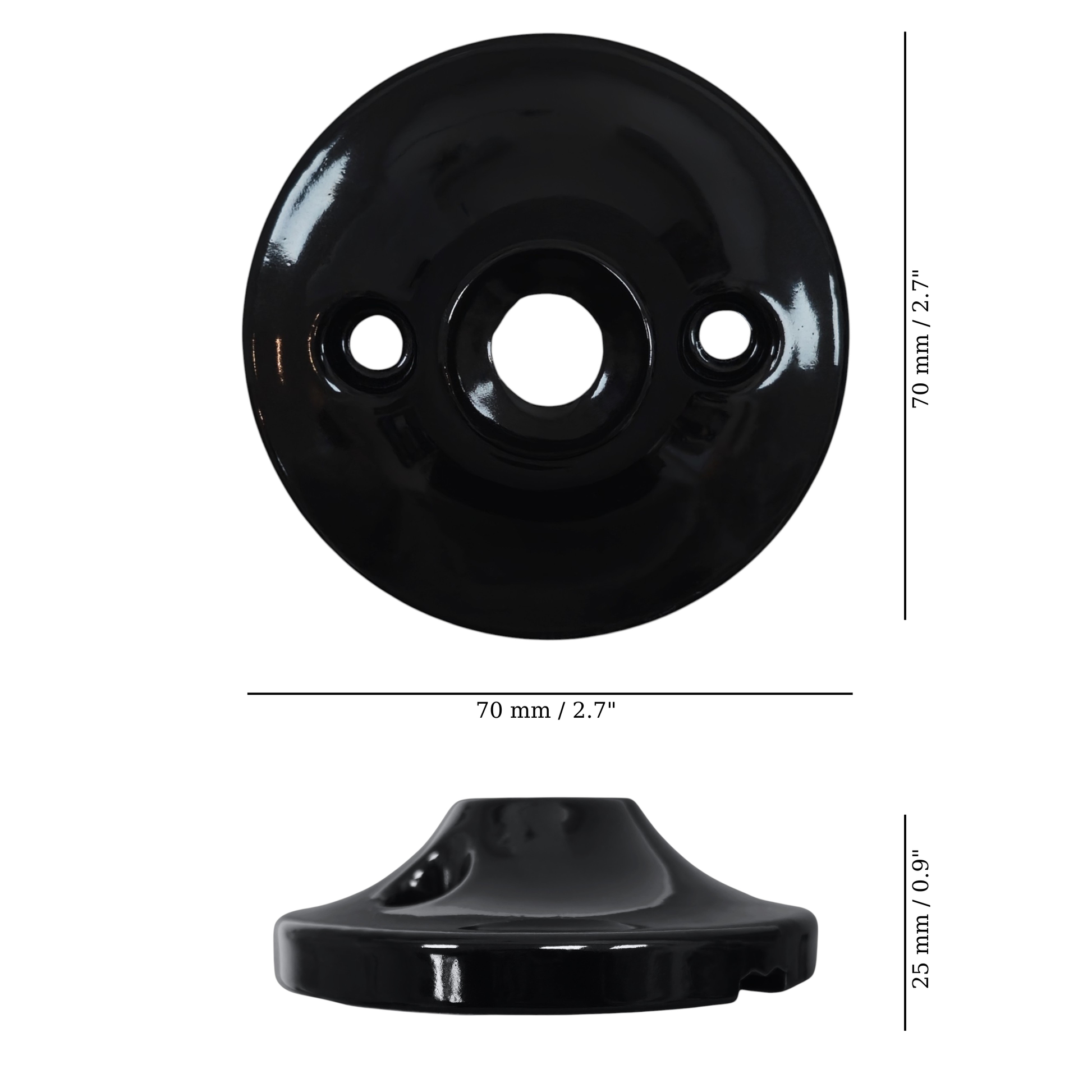 black porcelain cone ceiling rose 70x25mm, measurements