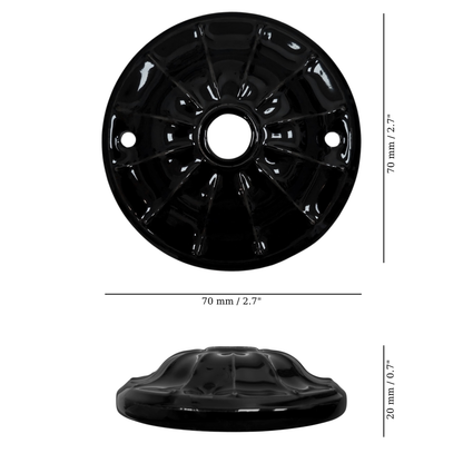black porcelain lined ceiling rose 70x20mm, measurements