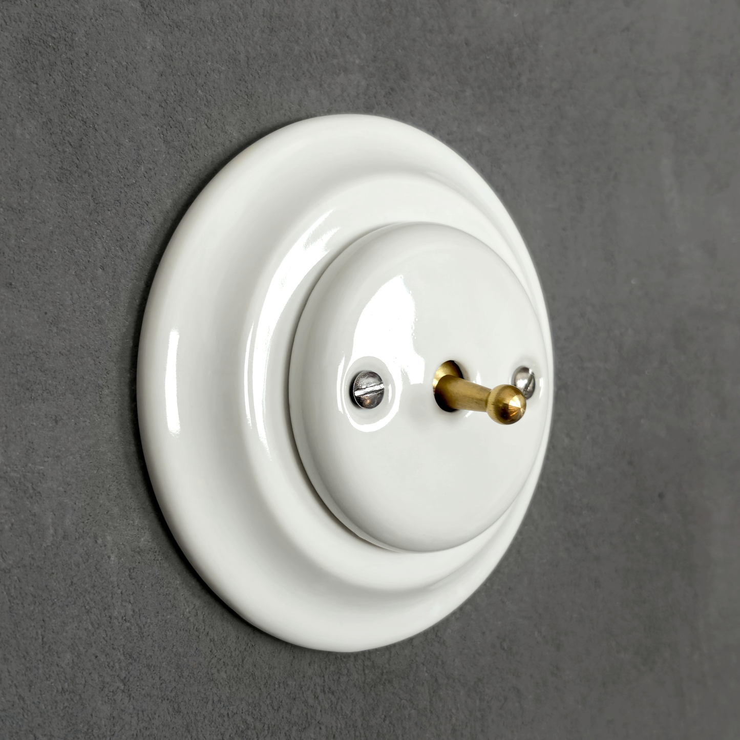 Toggle Light Switch Porcelain Loft Retro Toggle Wall Light Switch Cover 1-gang 2-way Flush Mounted Vintage Cottage Home Ceramic White