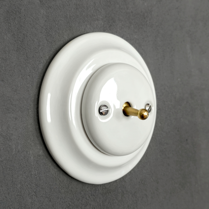 Toggle Light Switch Porcelain Loft Retro Toggle Wall Light Switch Cover 1-gang 2-way Flush Mounted Vintage Cottage Home Ceramic White