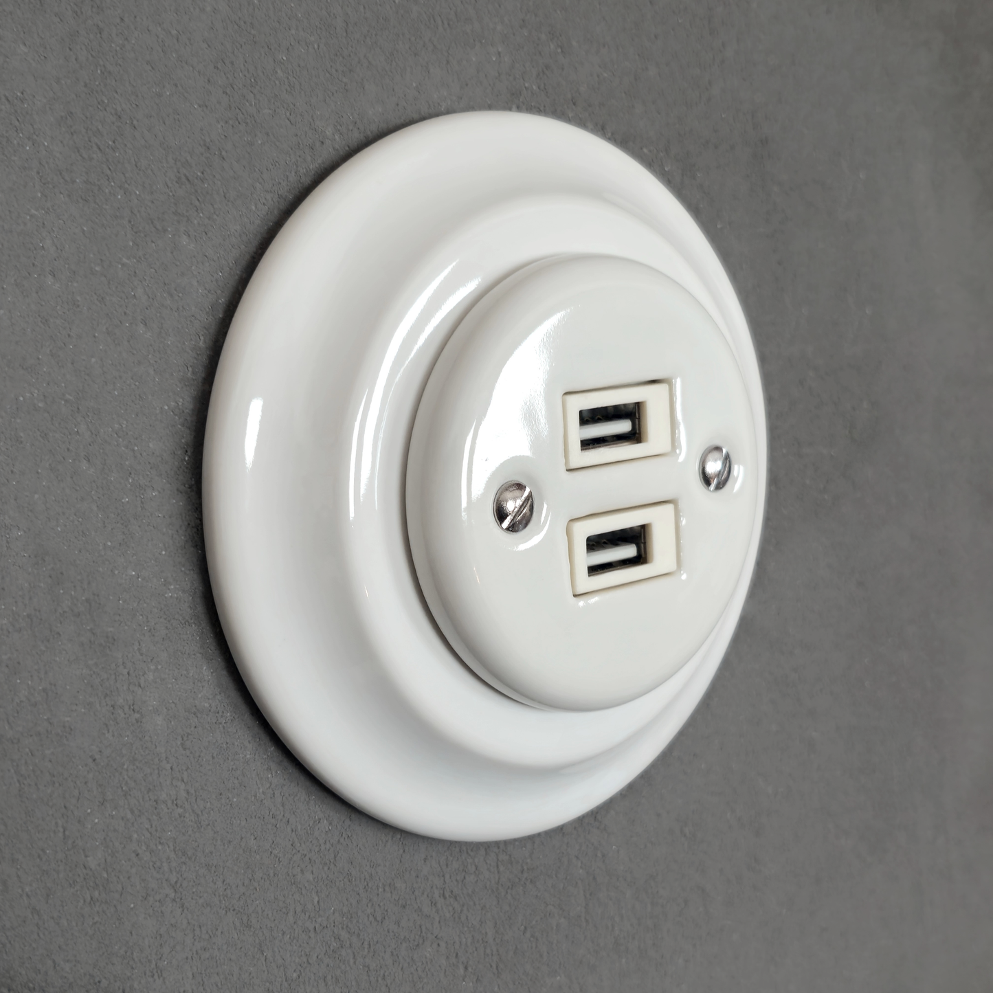 Porcelain Loft Retro Electrical USB Charging Socket Flush-Mounting Vintage Cottage Ceramic White