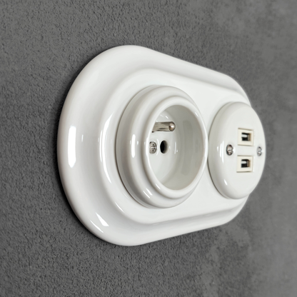 Porcelai USB French Socket – Retro Loft Style | Vintage Design, Flush-Mounted White