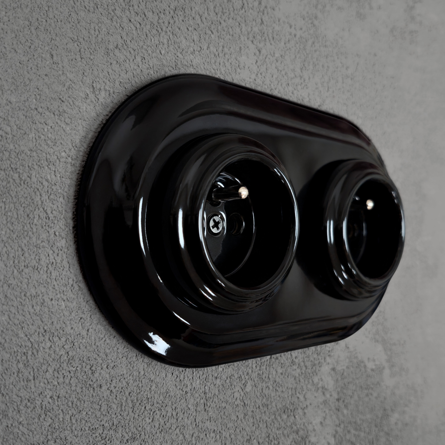 Flush-Mounting Double Frame French Power Socket Porcelain Loft Retro Electrical Vintage Cottage Ceramic Black