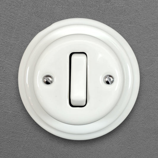 Surface-Mounting 1 Gang Two-Way Light Switch Porcelain Loft Retro Vintage Cottage Ceramic White