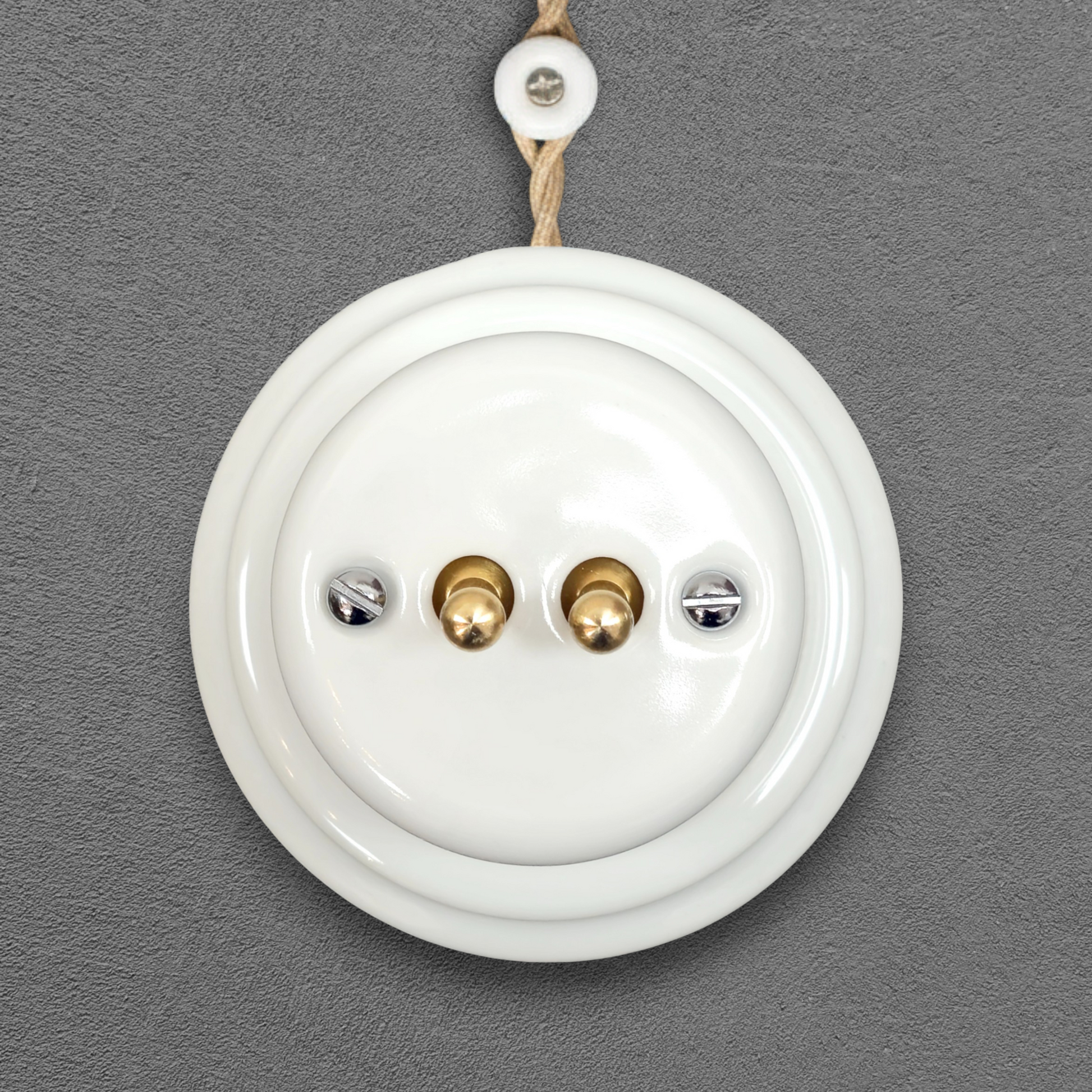 white porcelain 2gang2way toggle light switch, surface-mount, front