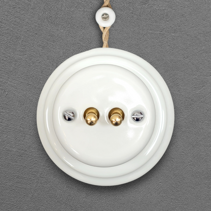 white porcelain 2gang2way toggle light switch, surface-mount, front