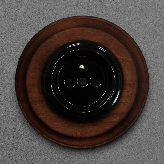 Wooden French Power Socket Porcelain Loft Retro Electrical Flush-Mounting Vintage Cottage Ceramic Brown With Black