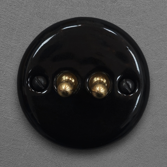 Porcelain Loft Retro Toggle Wall Light Switch Cover 2-gang 2-way Surface-Mounting Vintage Cottage Home Decor Black