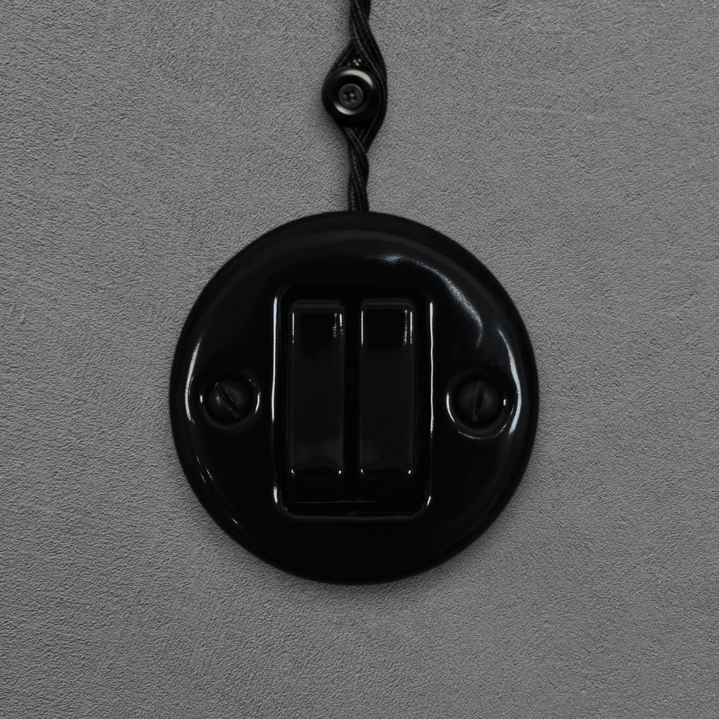 black porcelain 2gang2way light switch insert, surface-mount, front