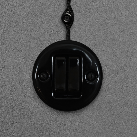 black porcelain 2gang2way light switch insert, surface-mount, front