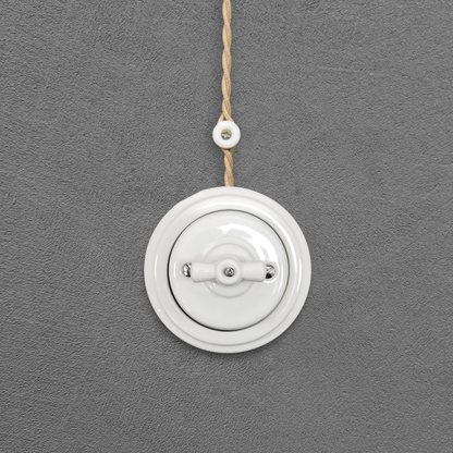 white porcelain double1way rotary light switch, surface-mount