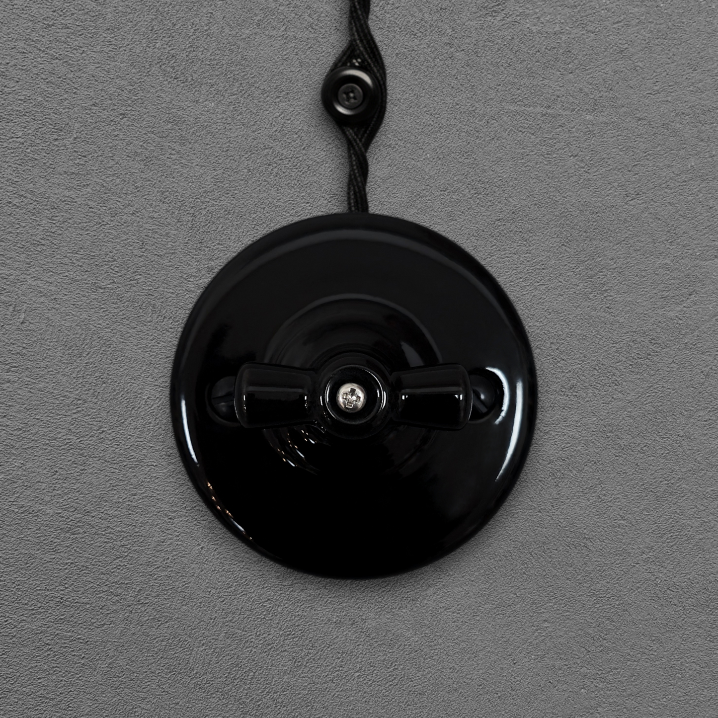 black porcelain double1way rotary switch insert, surface-mount, front