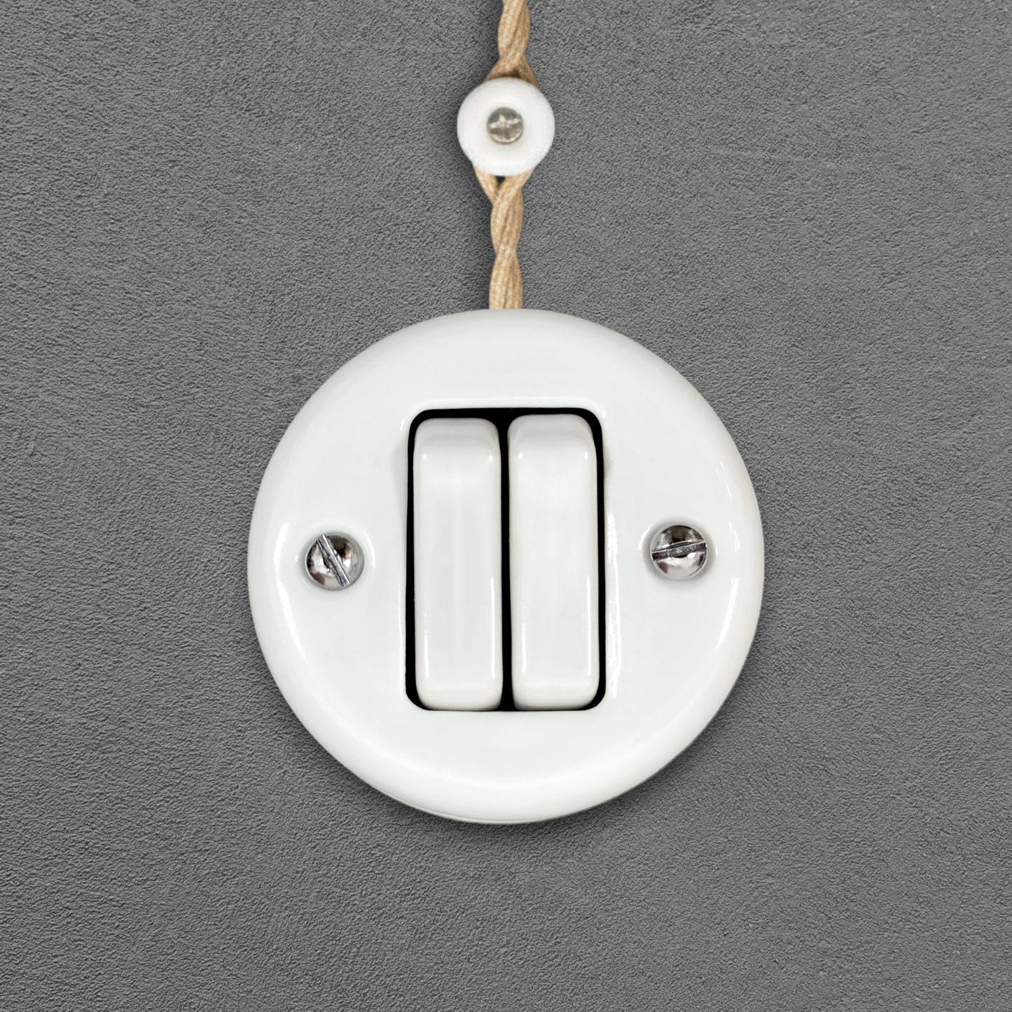 white porcelain 2gang2way light switch insert, surface-mount, front