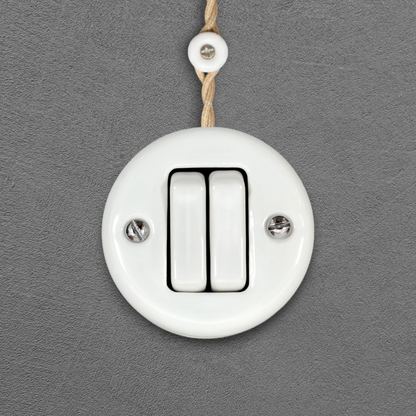 white porcelain 2gang2way light switch insert, surface-mount, front