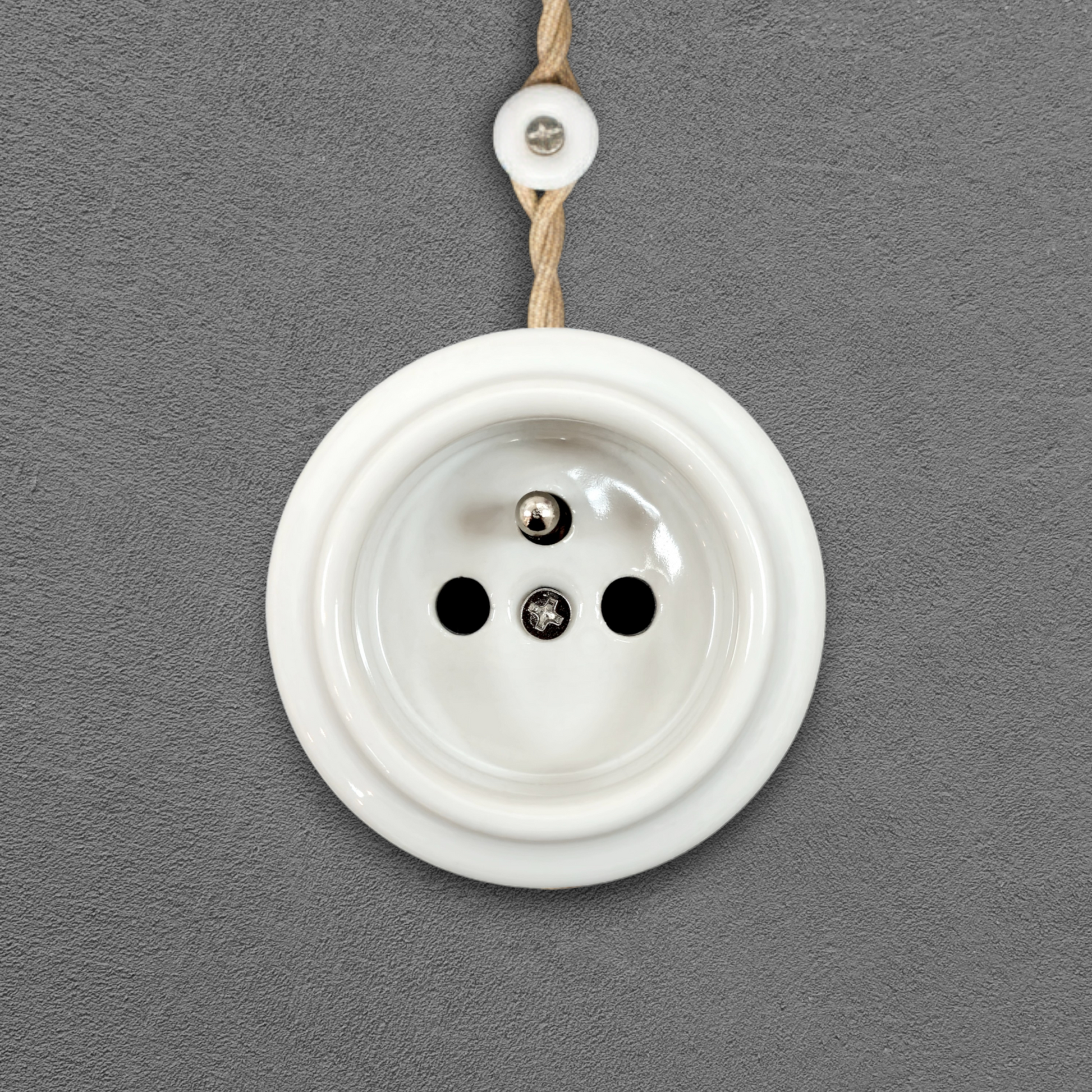 Single white French porcelain socket insert, surface, front