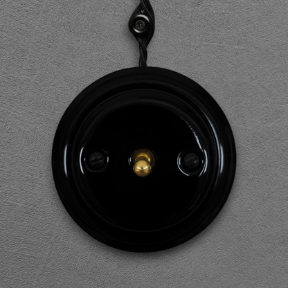 black porcelain 1gang2way toggle light switch, surface-mount, front