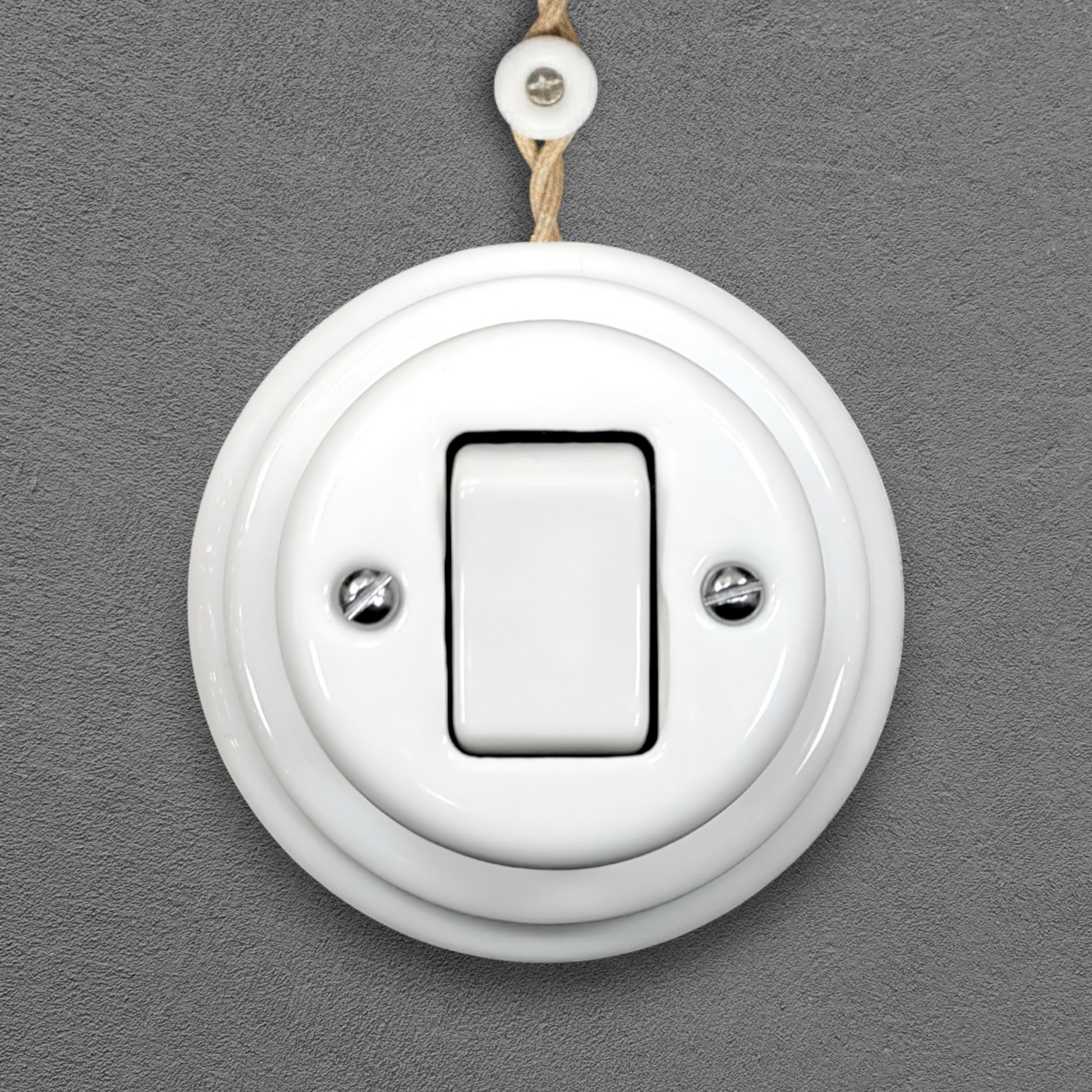 white porcelain intermediate big key light switch, surface-mount, front
