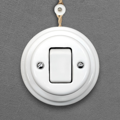 white porcelain intermediate big key light switch, surface-mount, front