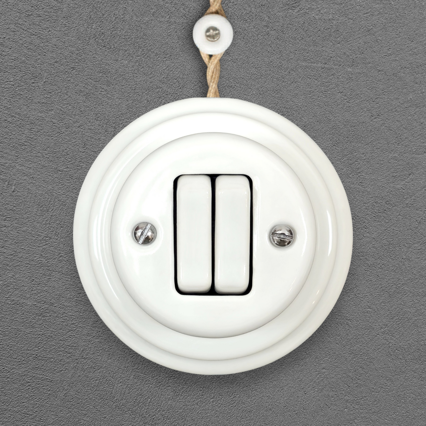 white porcelain 2gang2way light switch, surface-mount, front