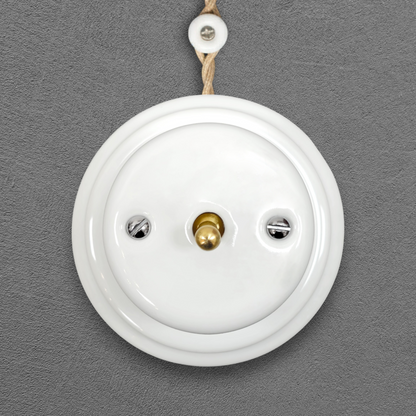 white porcelain 1gang2way toggle light switch, surface-mount, front