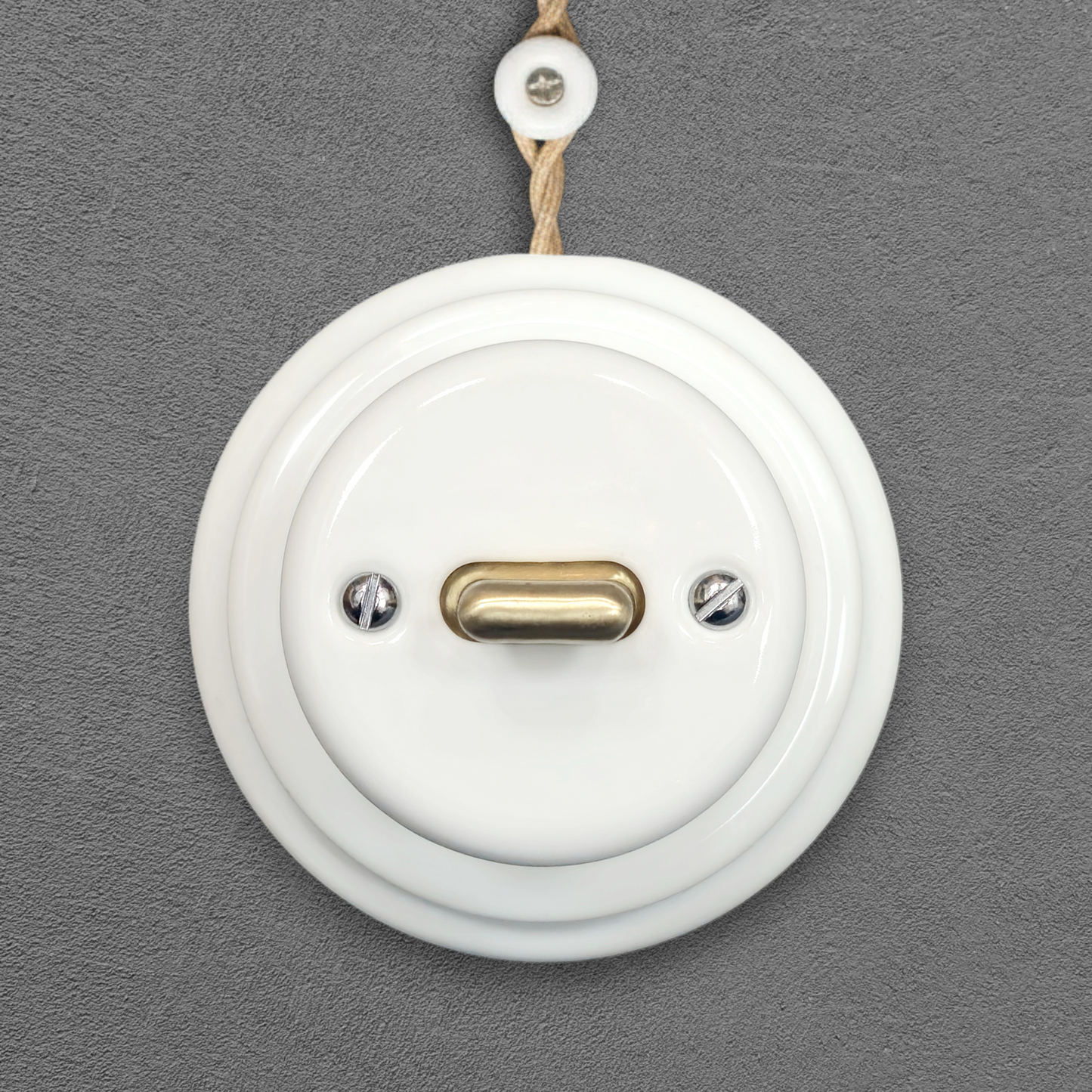white porcelain intermediate toggle switch, surface-mount, front