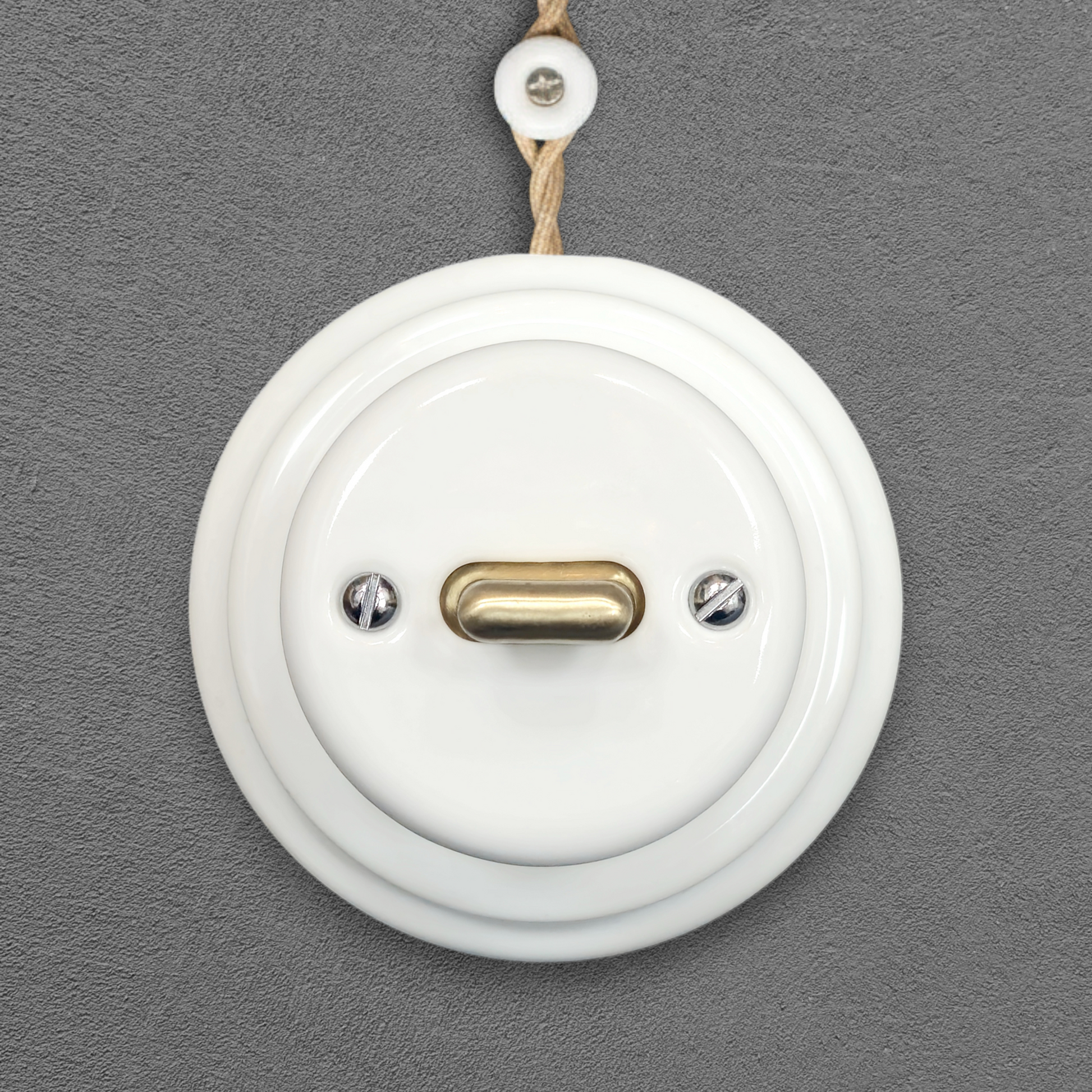 white porcelain intermediate toggle switch, surface-mount, front