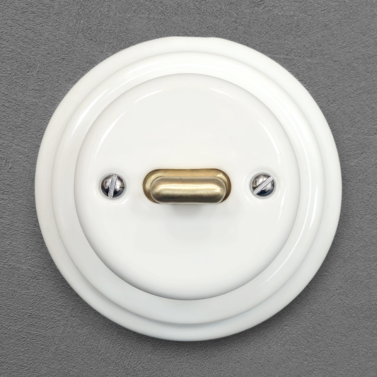 Toggle Wall Light Switch Porcelain Cover 1 Crossing / Intermediate Switch Surface Mounted Loft Retro Vintage Cottage Ceramic White