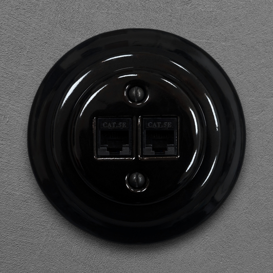 Porcelain Loft Retro Electrical Network CAT.5E Socket RJ45 Flush-Mounting Vintage Cottage Ceramic Black
