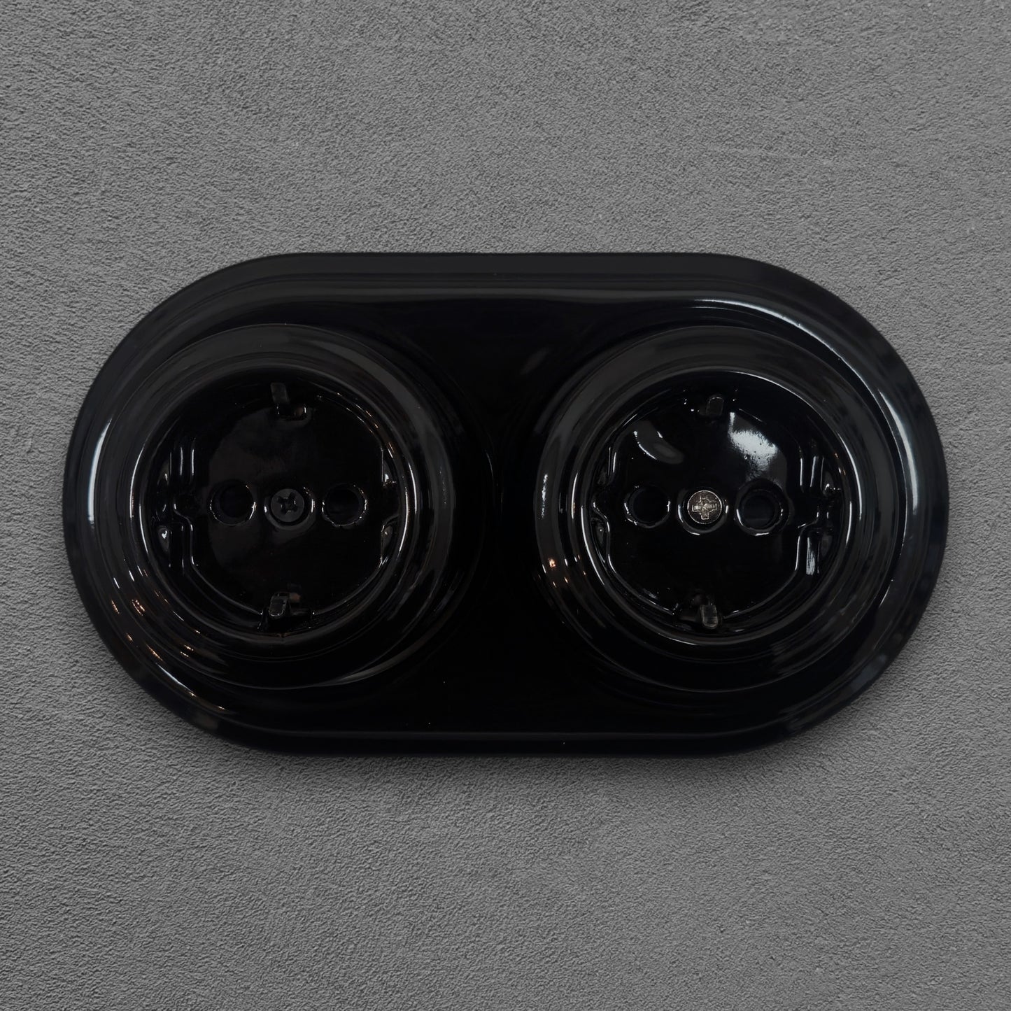 Surface-Mounting Double Frame German Schuko Power Socket Porcelain Loft Retro Electrical Vintage Cottage Ceramic Black