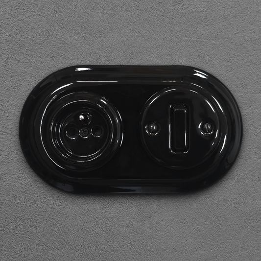 Retro Style Ceramic French Socket with A Switch – Retro Loft Style | Vintage Design, Flush-Mounted Black