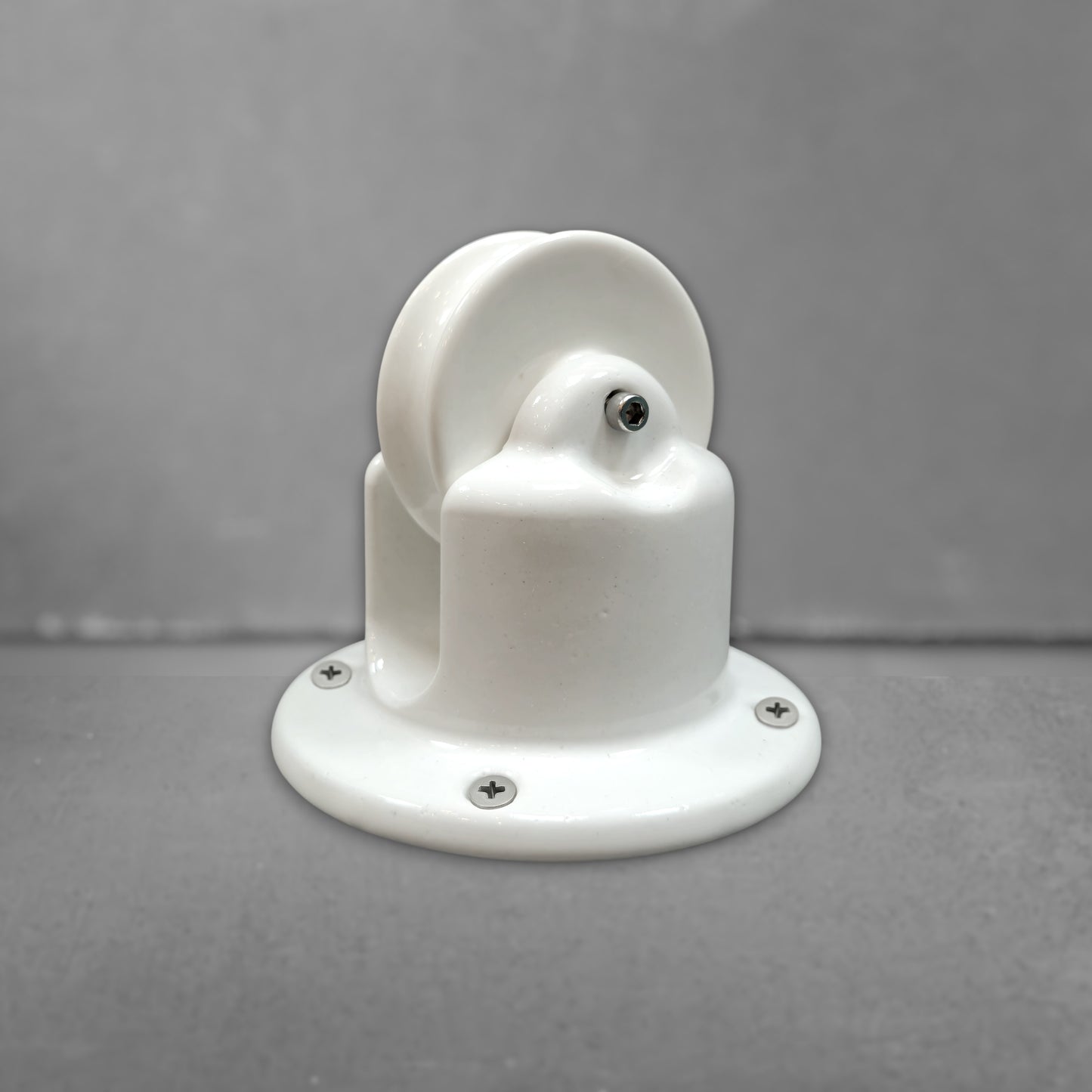 white porcelain pulley light fixture, surface-mount, angled