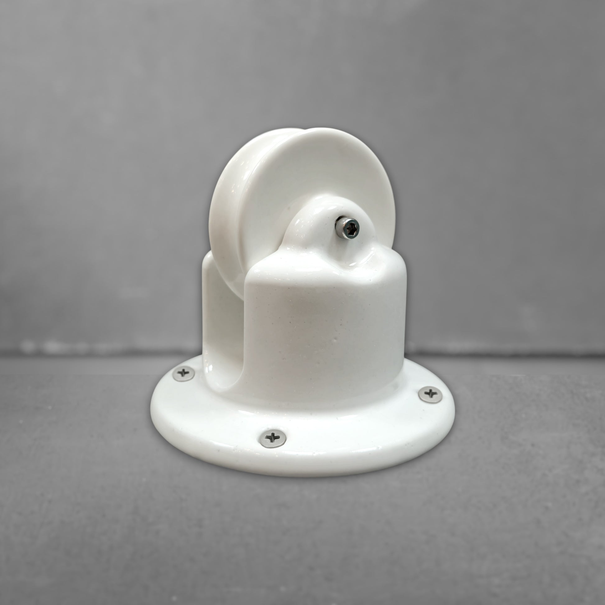 white porcelain pulley light fixture, surface-mount, angled