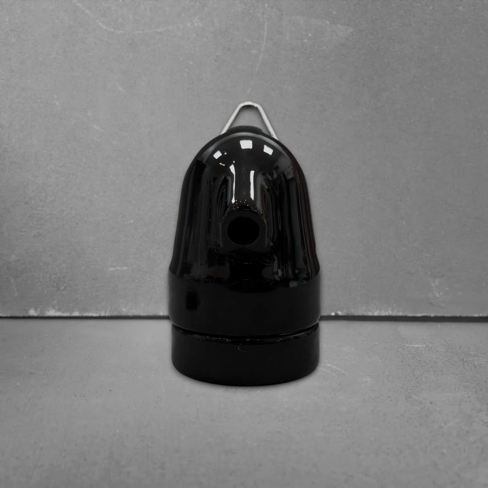 black porcelain hanging E27 lamp holder, 45x70mm, side