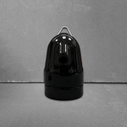 black porcelain hanging E27 lamp holder, 45x70mm, side