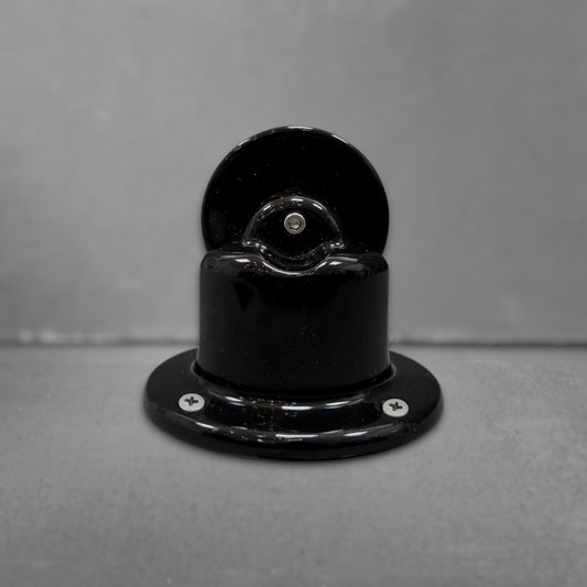 black porcelain pulley light fixture, surface-mount, front