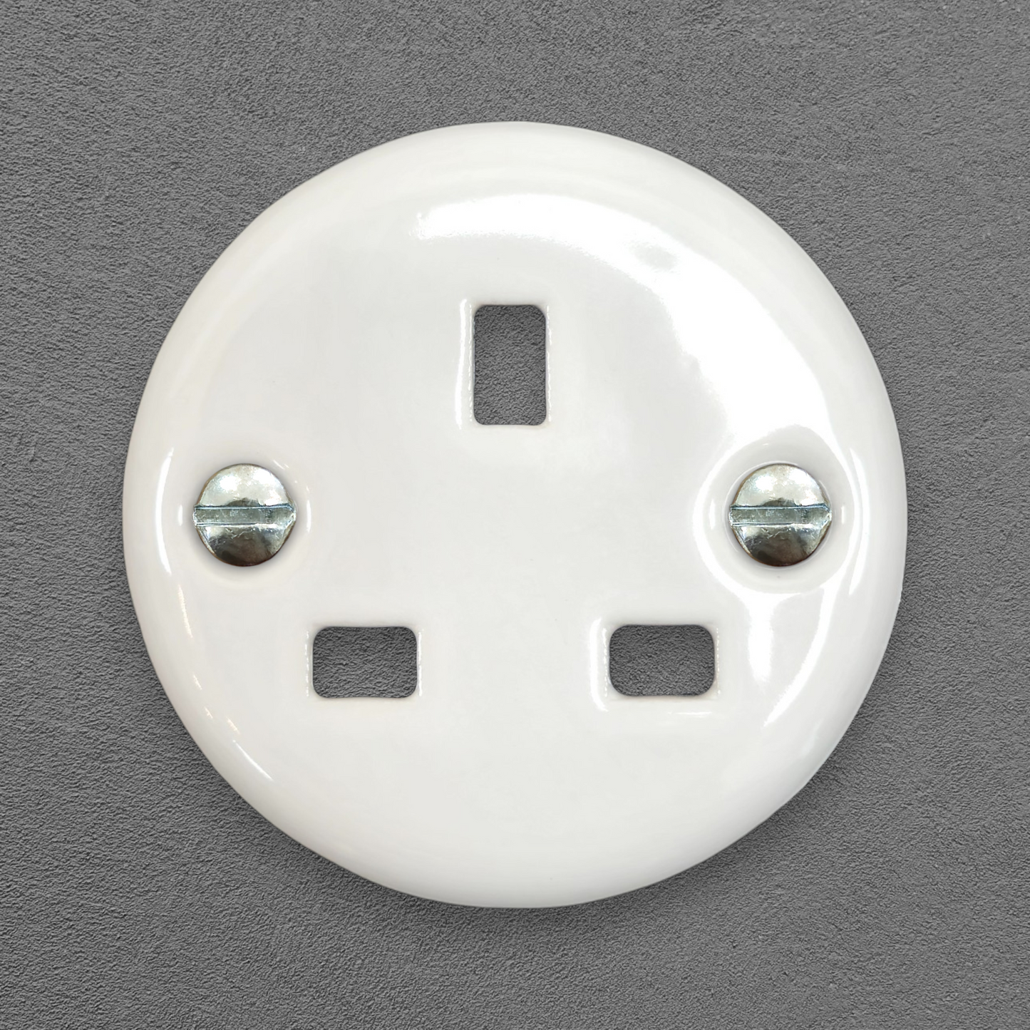 Flush Mount UK Socket Cover in White Porcelain