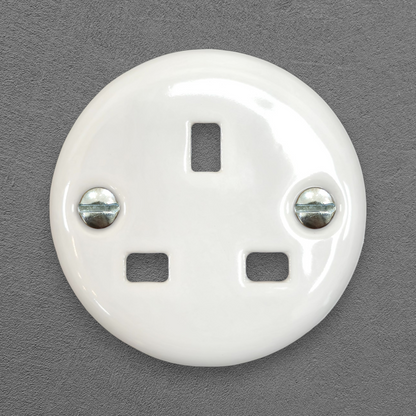 Flush Mount UK Socket Cover in White Porcelain