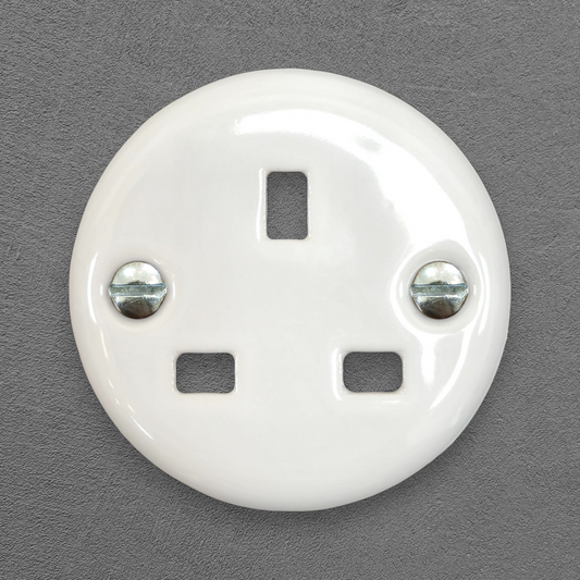 Flush Mount UK Socket Cover in White Porcelain