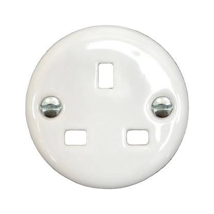 Flush Mount UK Socket Cover in White Porcelain