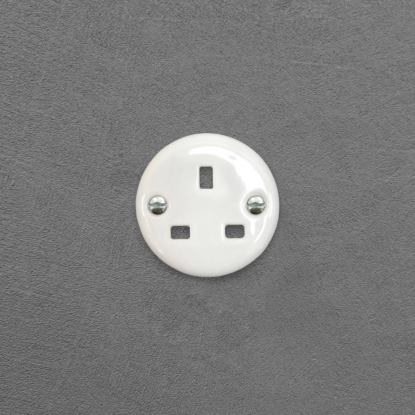 Flush Mount UK Socket Cover in White Porcelain