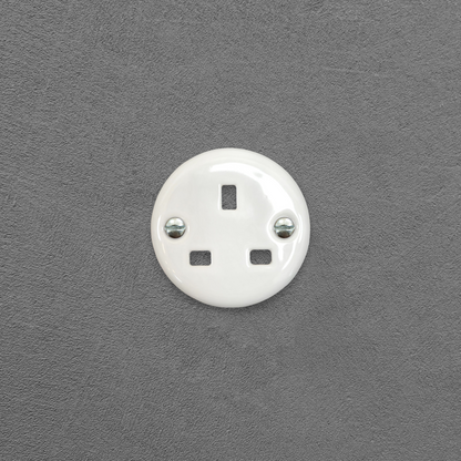 Flush Mount UK Socket Cover in White Porcelain