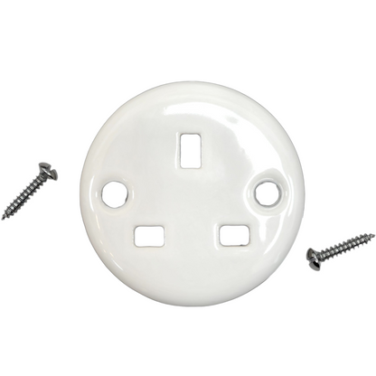 Flush Mount UK Socket Cover in White Porcelain