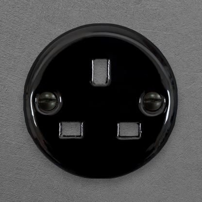 Flush Mount UK Socket Cover in Black Porcelain