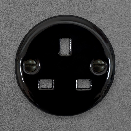 Flush Mount UK Socket Cover in Black Porcelain