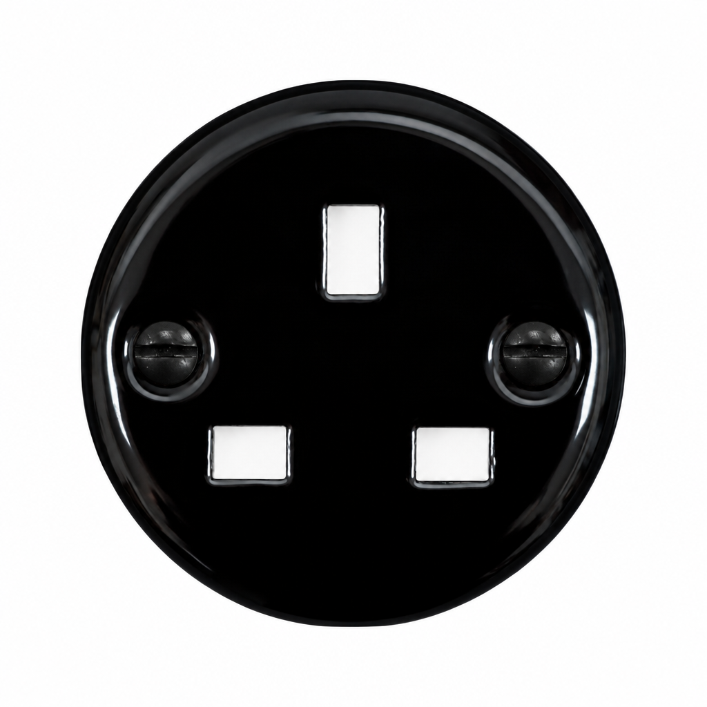 Flush Mount UK Socket Cover in Black Porcelain