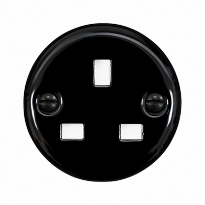 Flush Mount UK Socket Cover in Black Porcelain