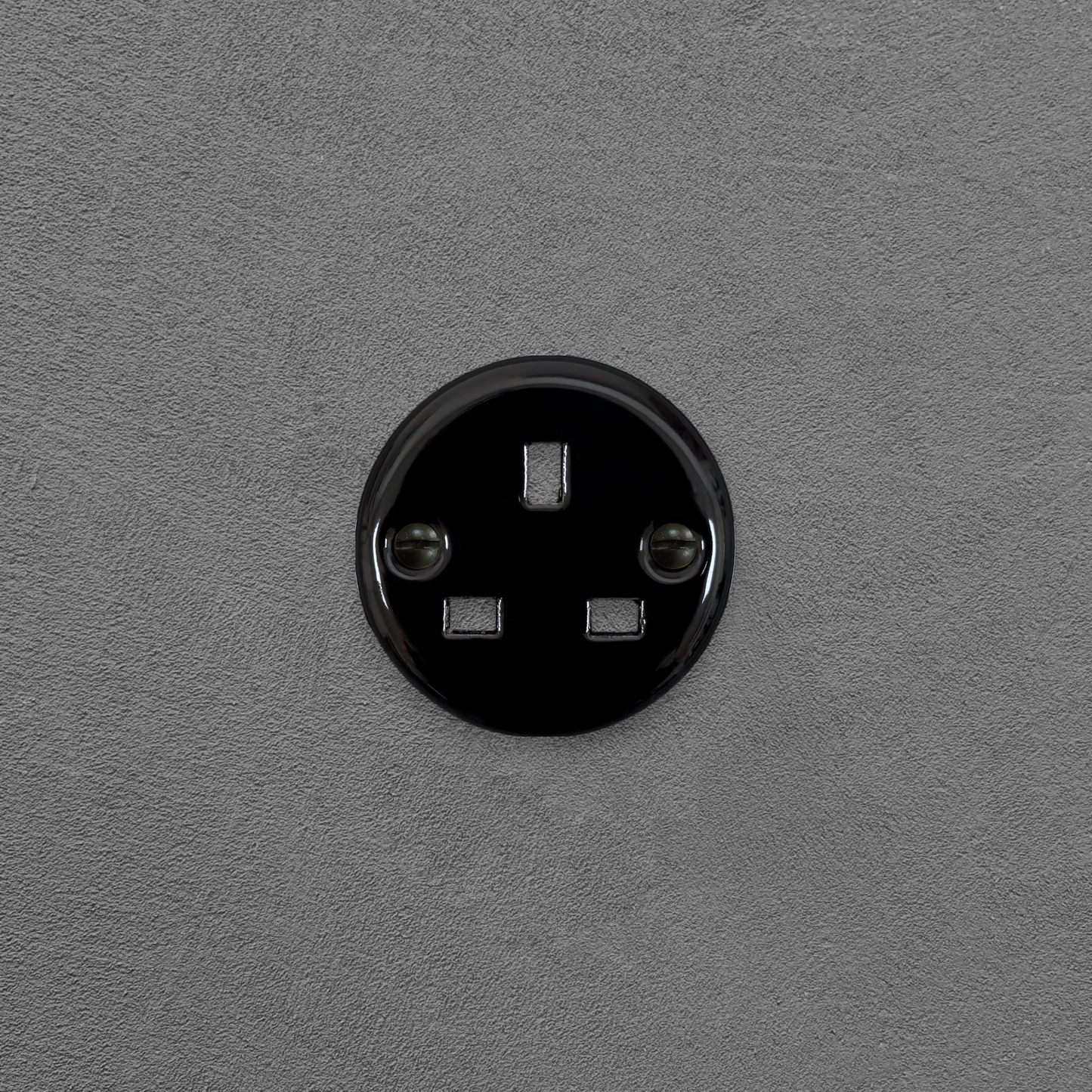 Flush Mount UK Socket Cover in Black Porcelain