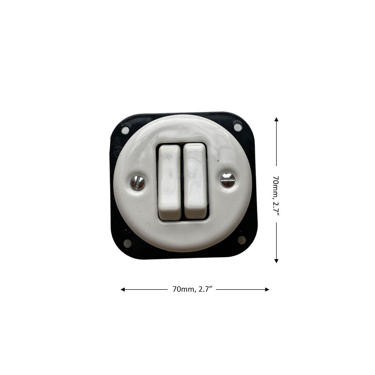 Light Switch Porcelain Loft Retro 2-gang Connection Inner Part Two-way Flush-Mounting Vintage Cottage Ceramic White