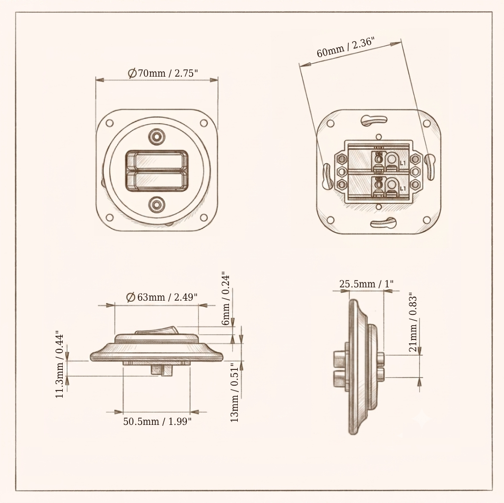 Flush Mount 1-Gang 2-Way Light Rocker Switch Insert - Single in White Porcelain