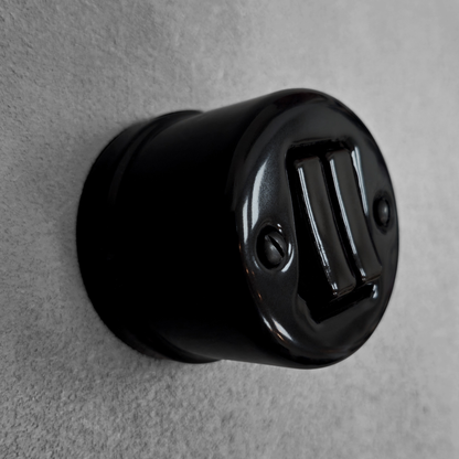 Surface Mount 2-Gang Rocker Roller Shutter Switch Insert - Black Porcelain